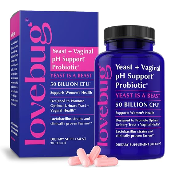 LOVEBUG Probiotics for Women with Pancran Multi-Strain Probiotic Supporting UTI, BV, Odor & PH Balance - Vaginal Probiotics for Womens Intimate Flora & Digestive Health - 30 Capsules