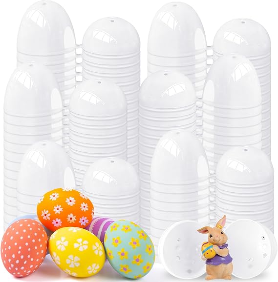 Baaxxango 100 Pieces Empty Easter Eggs,Blank White Plastic Eggs,Fillable Empty DIY Easter Eggs Bulk for Filling Easter Candy,Easter Theme Party Favor,Easter Basket Stuffers Fillers