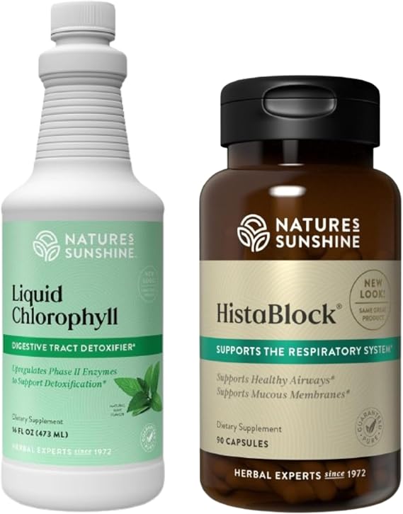 Nature's Sunshine Detox & Seasonal Support Bundle Liquid Chlorophyll (16 fl oz) + HistaBlock (90 Capsules) for Gut Cleanse, Energy, Immunity