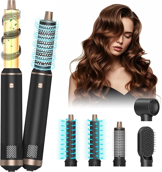 Blow Dryer Brush 5 in 1, Negative Ion Hot Air Brush, Detachable Air Curling & Straightening Styler, Hair Styling Tools for Drying, Curling, Volumizing Straightening for All Hair Types