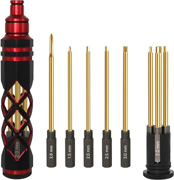RC Hex Driver Set - 5 in 1 Hex Screwdriver Set 1.5mm 2.0mm 2.5mm 3.0mm Phillips Screwdrivers Allen Repair Tools for Traxxas SCX24 TRX4 Arrma Helicopter RC Car Tool Kit Red