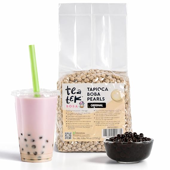 Tea Tek 6 Pound Tapioca Boba Pearls 1 Count Soft And Chewy Tapioca Boba Pearl Pouch - Easy To Cook, Long Shelf Life, Edible Beads, For Milk Tea, Smoothies, Desserts