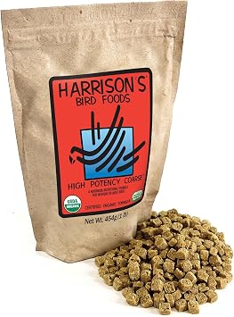 Harrisons Bird Foods High Potency CoarseMaximum Nutritional Formula for Small to Medium Birds, Certified Organic Non-GMO Pet Bird Food, Vet-Developed, Suitable for All Life Stages, 454 g 1 lb