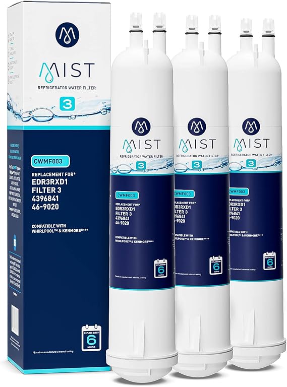 Mist EDR3RXD1 Refrigerator Water Filter Replacement for EveryDrop Filter 3, Whirlpool 4396841, 4396710, Kenmore 46-9030, 46-9083 NSF 42 Certified 3 Pack
