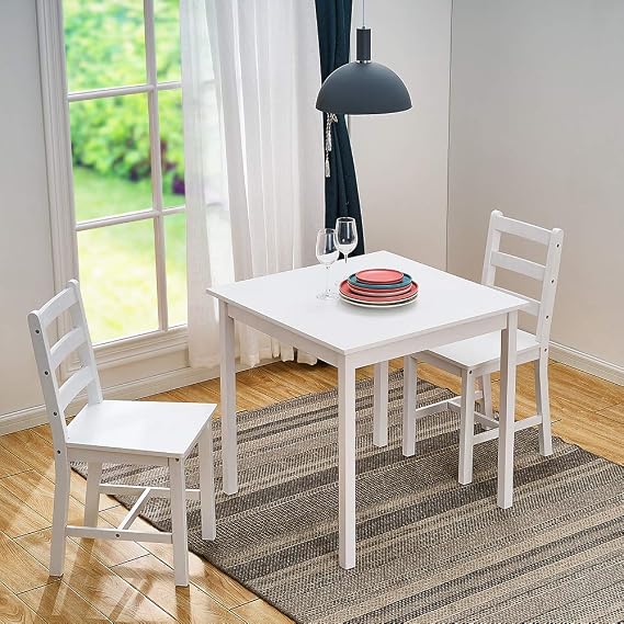 Panana Solid Wooden Pine Dining Table and Chairs Set Dining Kitchen Home Furniture (White, With 2 Chairs)