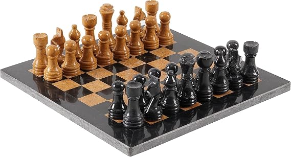 Radicaln Marble Chess Set for Adults 12" Handmade Black and Golden Board Game with 32 Chess Pieces, Luxury Travel Game, Elegant Gift for Table top & Home Decor