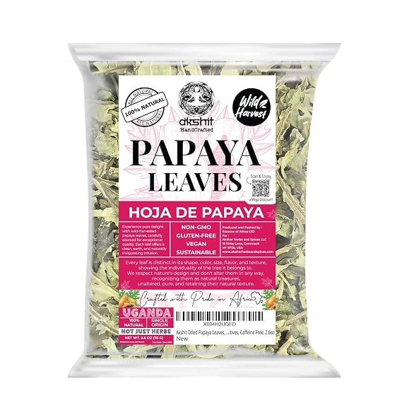 Akshit Dried Papaya Leaves, Leaf Tea, 100% Natural Green Papaya Leaf