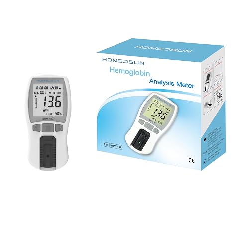HSBHM102 Portable Hemoglobin Analyzer Kit with 25 Strips Lancets | Handheld finger-prick monitoring device with droppers for home wellness and lifestyle tracking