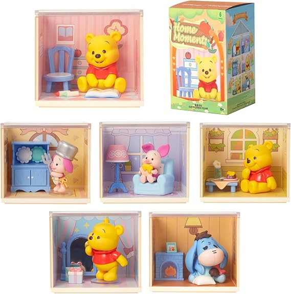 MINISO Disney Winnie The Pooh Blind Box Staying Home Series - Cute Ornament Collectible PVC Desk Decor Surprise Gift for Easter, Birthday and Housewarming (Single Box, Random Style)