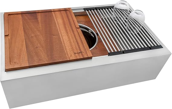 Ruvati 33-inch Workstation Two-Tiered Ledge Kitchen Sink Apron-Front 16 Gauge Stainless Steel - RVH9222