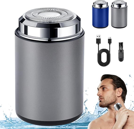 Mini Electric Shaver, Portable Mini Electric Shaver, Pocket Size MiniElectricShaver for Men, USB Rechargeable Waterproof ShaverElectric Beard Trimmer for Car, Office, Business Trip (Silver)