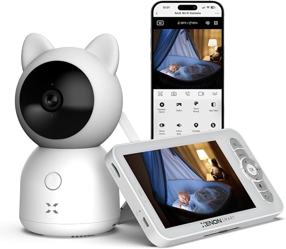 Xenon Smart Bebek Kamerası (Ekranlı) | 5"" Monitör WiFi Mobil Takip 360° PTZ Gece Görüş Sıcaklık Nem X7202