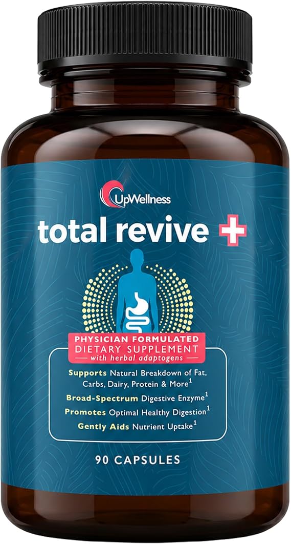 UpWellness Total Revive+ Digestive Enzymes - Broad-Spectrum Enzymes for Digestive Health - Supports Gut Health and Nutrient Absorption - Physician Formulated - 90 Capsules