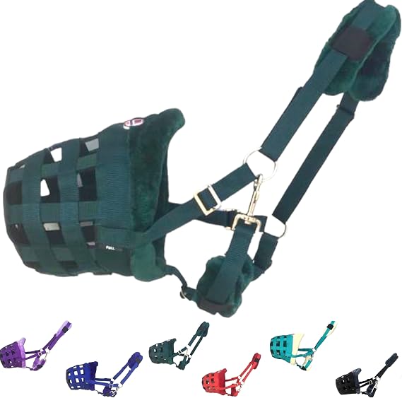Horse Grazing Muzzle Halter, Mink Fleece Padded, Multiple Sizes, Breathable (Hunter Green, Full)