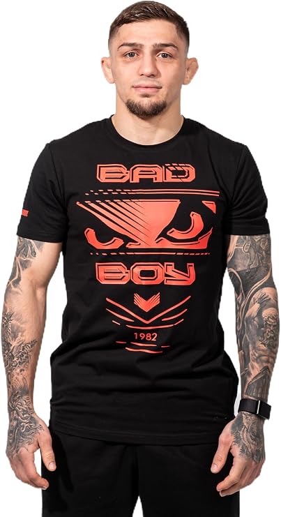 Bad Boy Mens Authentic MMA Fight T-Shirt (US, Alpha, Large, Regular, Regular) Black