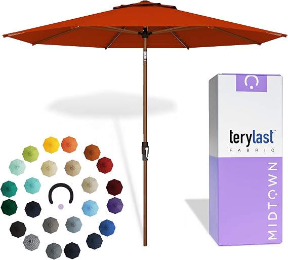 Midtown Umbrellas Wooden 2-8 Ft Patio Umbrella, Apple Canopy