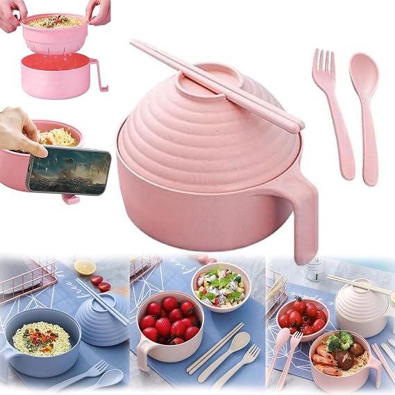 Microwave Ramen Bowl With Lid, Strainer, and Handle - Apartment Essentials Dishwasher-Safe Set