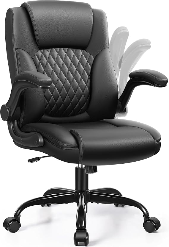 Leather Office Chair, PU Home Computer Desk Chairs with Ergonomic Back Support, 360Swivel Free,Small Gmaing Chair with Wheels and Adjustable Armrests, for Short People Use, Black