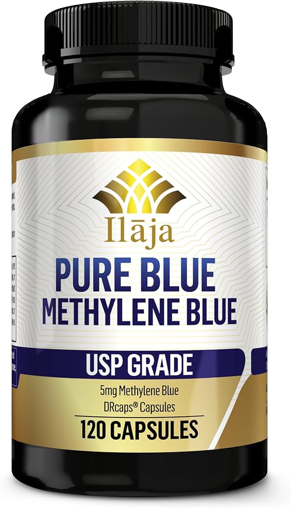 Pure Blue - Methylene Blue Capsules - 120 x 5mg USP | 5mg Enteric Coated Delayed Release, Acid Resistant, Pharmaceutical Grade, Tested for Heavy Metals, Formaldehyde Free