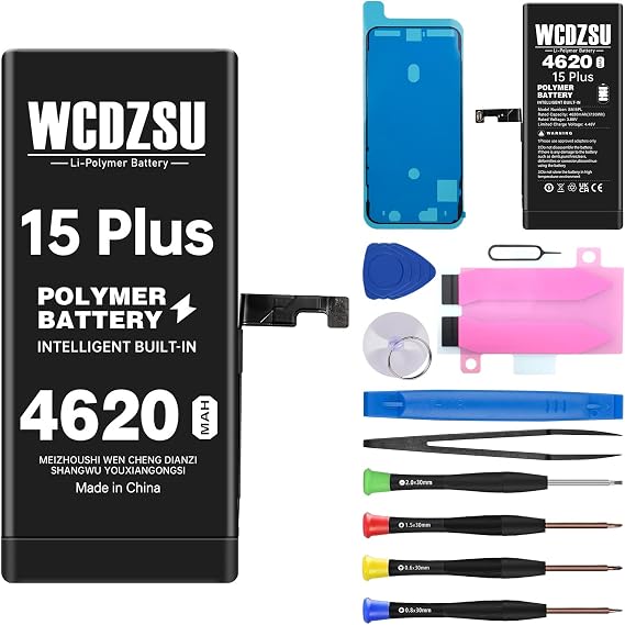 Battery Replacement for iPhone 15 Plus 4620mAh New 0 Cycle High Capacity Li-Polymer Battery for iPhone 15 Plus with Repair Tool Kit Model A3094 A2847 A3093 A3096