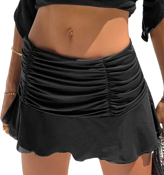 Women Lace Y2k Skirt High Waist A Line Mini Skirts Sexy Ruffle Short Skirts Harajuku Goth Punk Streetwear