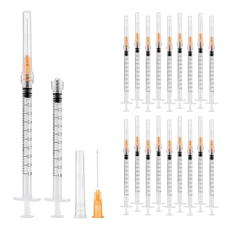 20 Pack 1ml Syringes with 25G 1 Inch, Disposable Luer Lock Syringe Individually Sterile Packed for Scientific Lab, Liquid Measuring and Dispensing