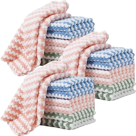 21 Pack Kitchen Towels Dish Towels Microfiber Cleaning Cloths Ultra-Soft, Absorbent & Reusable 10" x 10" Lint Free Cloths Microfiber Cleaning Rags Reusable Washcloths for Furniture, Car, Tea, Bowl.