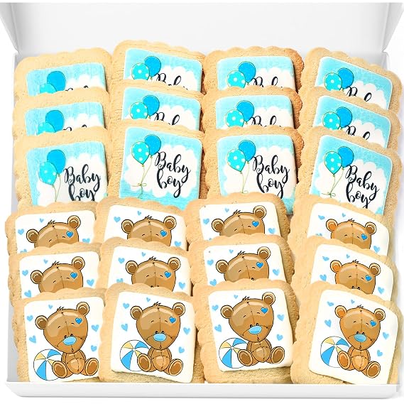 Baby Shower Cookies Baby Boy 24 PACK Dessert Table Party Favors Decorated Individually Wrapped Sugar Cookies Gift