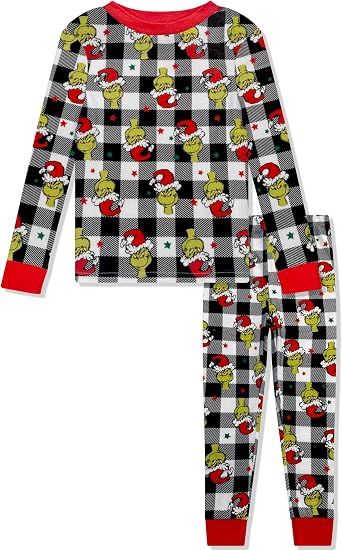 Dr. Seuss The Grinch Christmas Pajamas 2 Piece Set - Holiday Sleepwear Long Sleeve & Pants, Matching Kids Boys Girls PJ Set