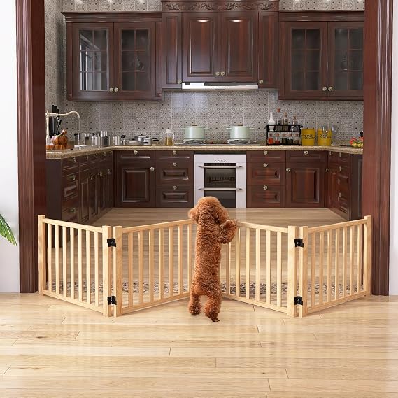 YOCAN Non-Painted Wooden Freestanding Dog Gates - 4 Panel H:16.9"