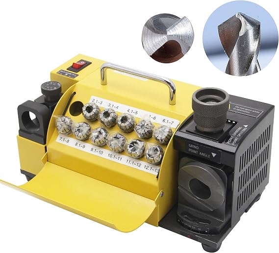 Huanyu Drill Bits Sharpener 3-13 Portable Drill Bit Grinder End Mill Re-Sharpener with 11 Collects Angle Adjustable High-precision MR-13B (110V, SDC (for Carbide))