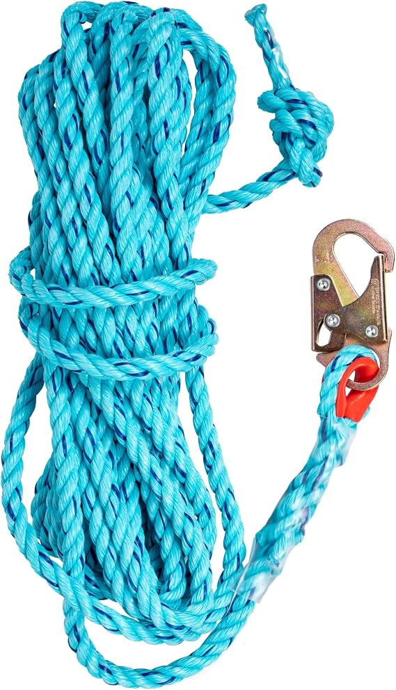 Palmer Safety Fall Protection 50' Vertical Rope Lifeline with One Locking Snap Hook I 5/8" Diameter Co-Polymer Twisted Rope I Ideal use for Climbing, Roofing, Scaffolding, Search & Rescue (Yellow)