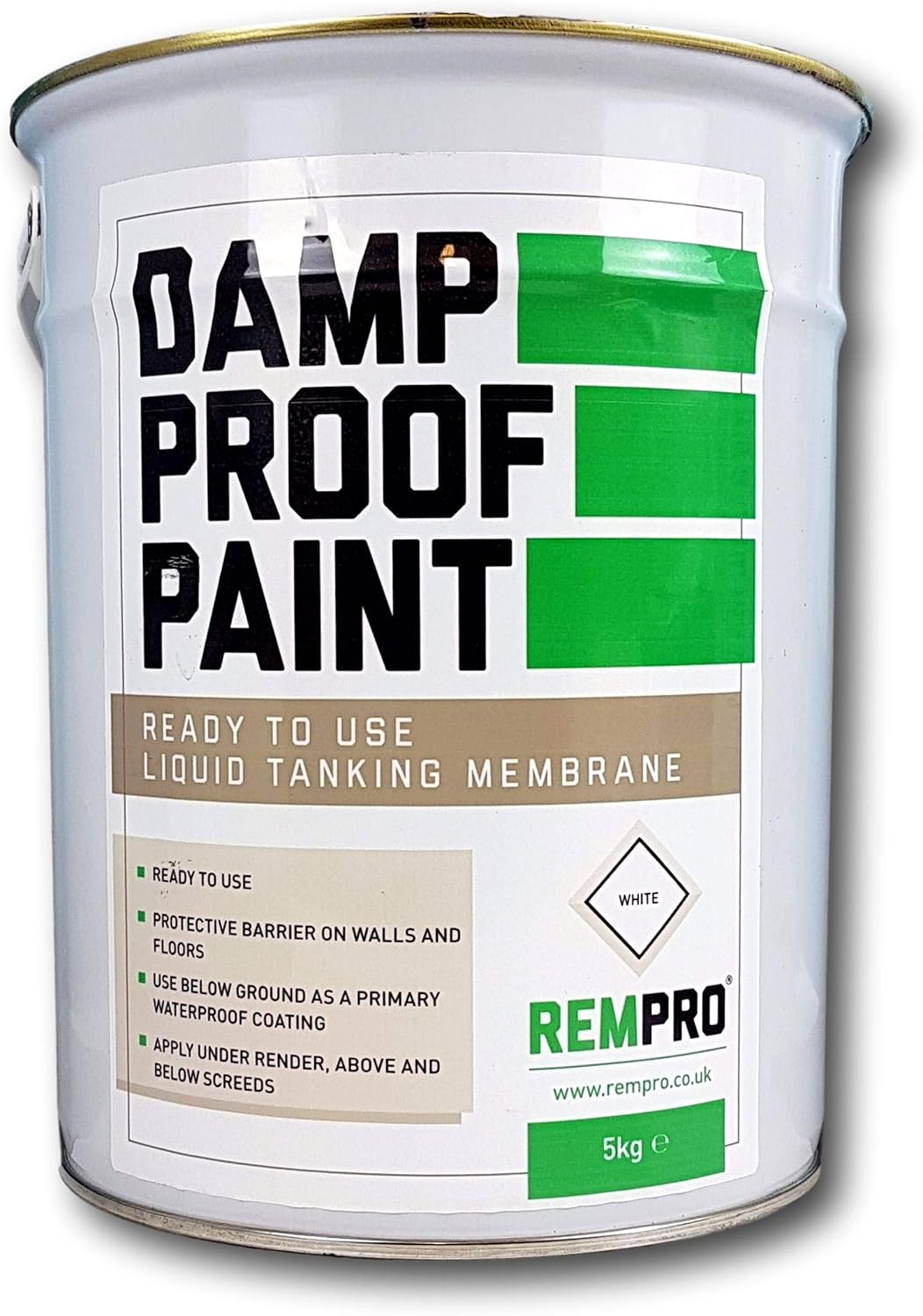 5kg White Damp Proof Paint - Internal & External Liquid DPM for Water & Vapour Membrane Proofing Applications