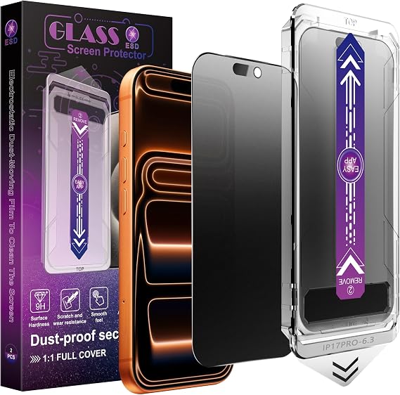 2 Pack Matte Privacy Screen Protector for iPhone 17 Pro 6.3-Inch Auto Dust Removal, No Bubbles,Anti-Spy Tempered Glass Film, Easy Installation