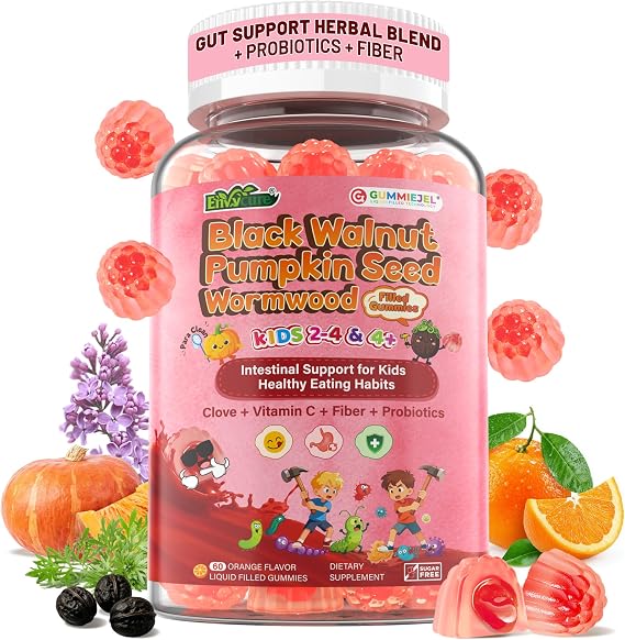 Kids Para Clean Gummies with Wormwood, Black Walnut & Probiotics, 60Cts
