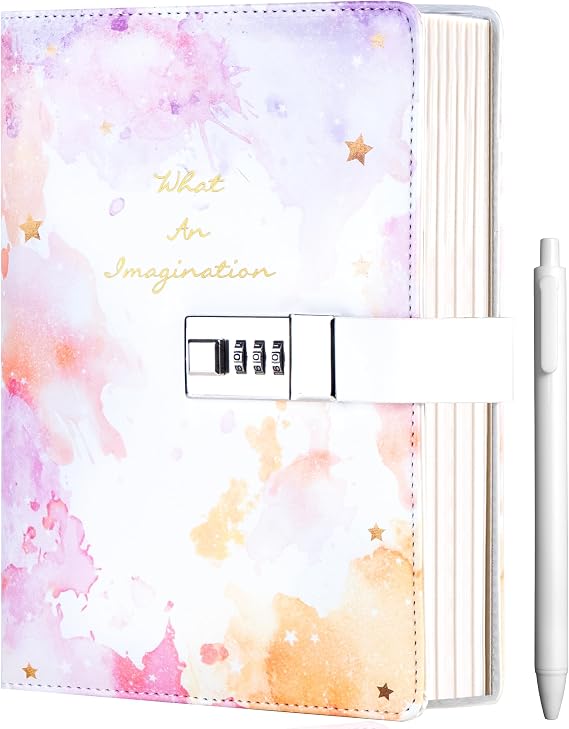 CAGIE Diary with Lock for Girls Ages 8-12, Tie Dye Journal with Pen