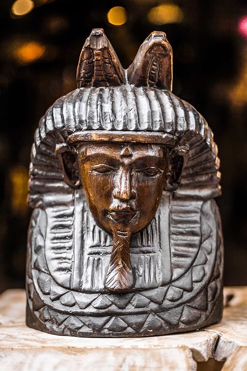 Pharaoh Wooden Statue, El Yapımı Ahşap Firavun Heykeli, Bali El Yapımı Yoga Meditasyon Dekor