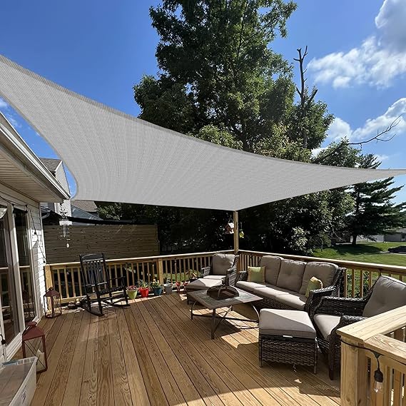E&K Sunrise 14' x 16' Sun Shade Sail Rectangle Canopy Shade Cover UV Block for Patio Backyard Garden Outdoor (Gray)