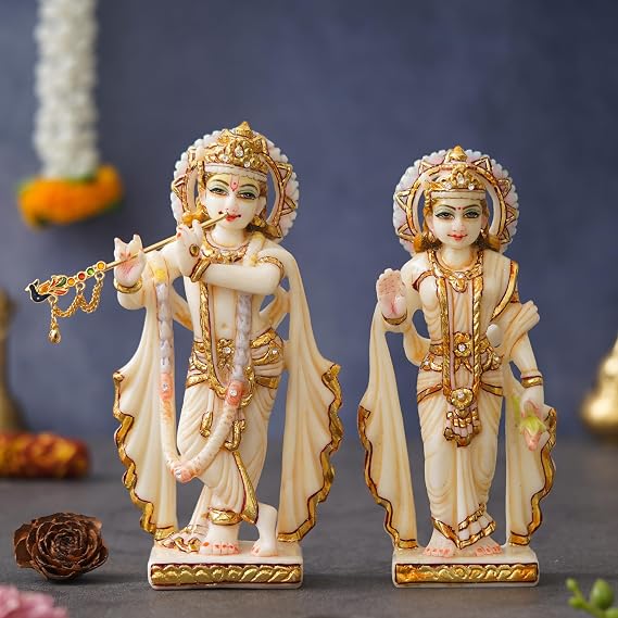 Large Shri Radha Krishna Idol Pair of Shree Radhe Krishna Murti Lord Gopal Gopi Sculpture Figurine Divine Love God Showpiece for Janmashtami Home Office Decoration Table Decor Temple and Gifting