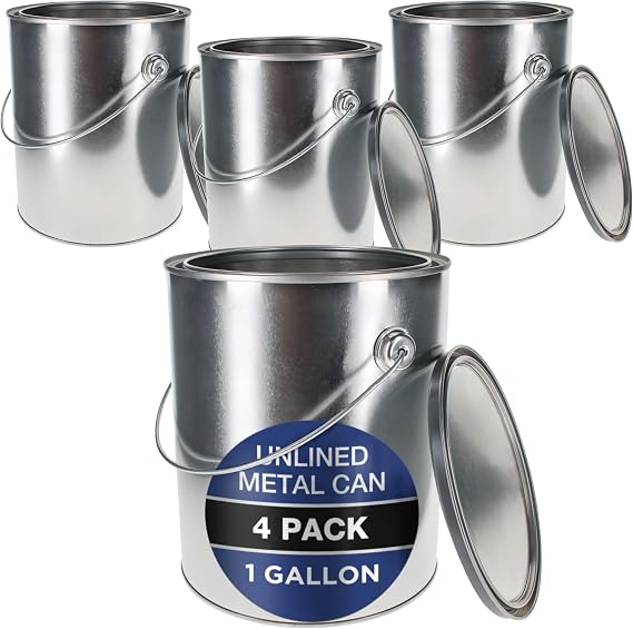 Master Elite 1 Gallon Unlined Empty Metal Paint Can Bucket with Lids,4-Pack