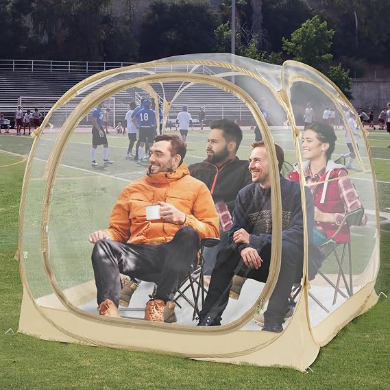 EighteenTek Pop Up Sports Tent with Attached Floor, 360 Side View with Clear Top Panel, UPF 50+ Weather-Resistant Clear Outdoor Shelter for Sports, Camping, Fishing