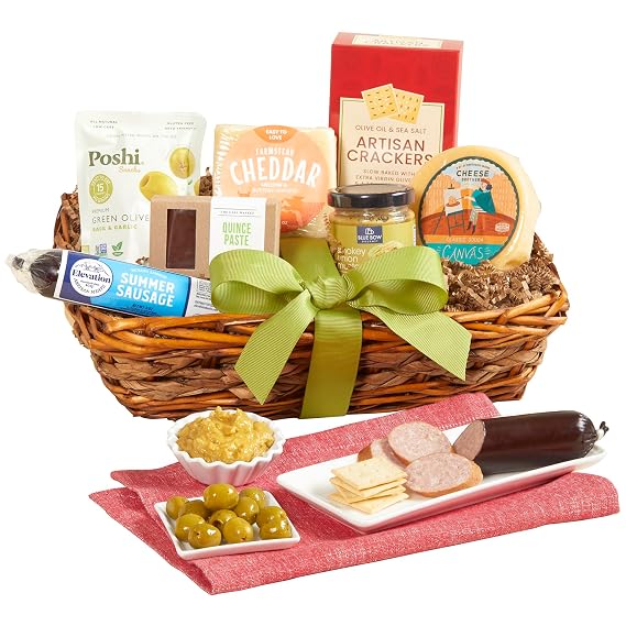 GreatFoods Epicurean Meat and Cheese Premier Gift Basket, Gourmet Charcuterie Board with Italian Salami, Premium Cheeses, Crackers, and Snacks, Perfect Gift for Parties, Entertaining, Any Occasion