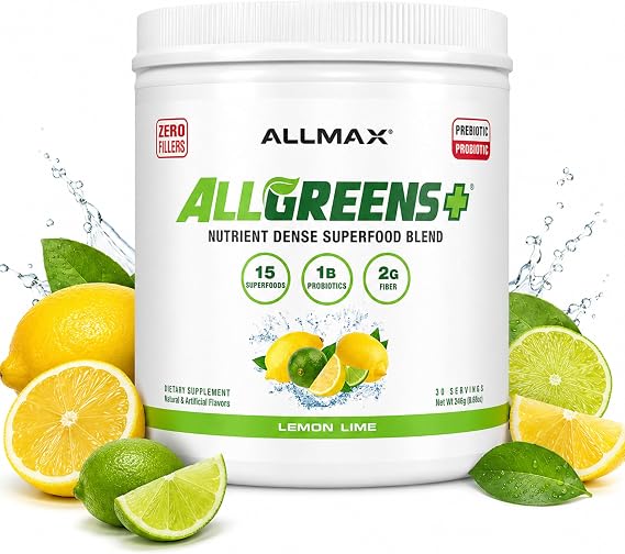 ALLMAX ALLGREENS+ Super Greens Powder, Lemon Lime, 246 g, 30 Servings