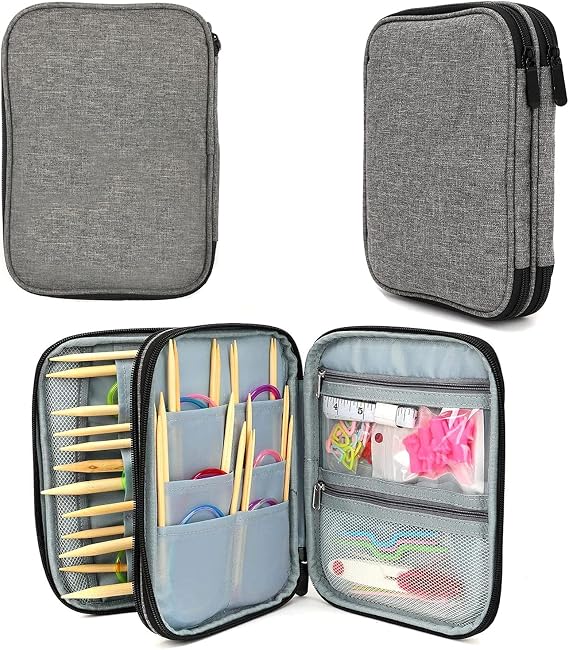 New Knitting Needls Case Without Hooks and Accessories,Zipper Storage Organizer Bag with Web Pockets for Various knitting Needles/Knitting Accessories/Crochet Hook Kit Tool,Lightweight,Easy to Hold