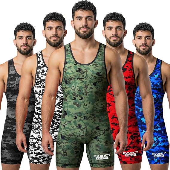 Exxact Sports Sublimated Men's Wrestling Singlet, High-Performance Powerlifting Singlet, Wrestling Singlets for Men