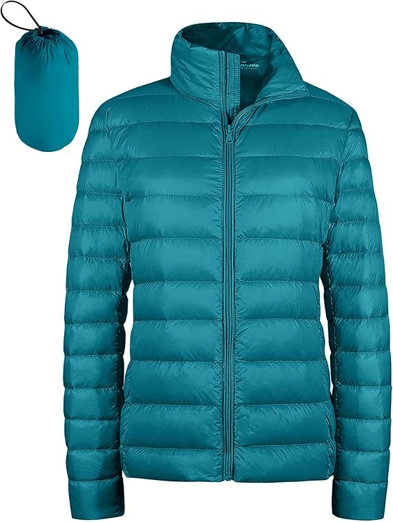 wantdo Women's Packable Puffer Jacket Ultra-Light Short Down Jacket | Foldable,with Carrying Pouch,Silm Fit,Mild Cold Weather Wear,Stand Collar,for Travel and Daily,Lightweight