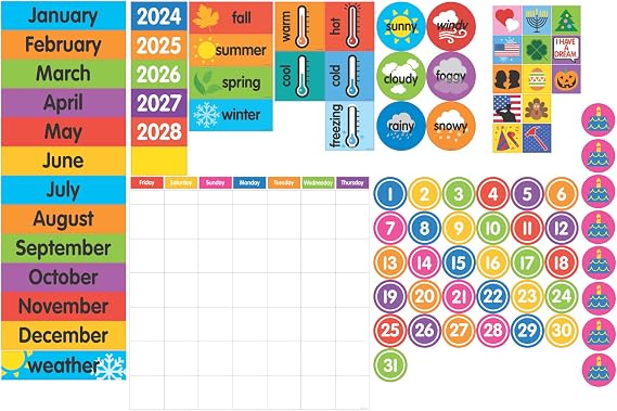 Dowling Magnets Magnet Tools Giant Magnetic Calendar Set, 94 Pieces. Classroom Whiteboard Calendar, Classroom Calendar, Dry Erase Calendar. Item 735025.