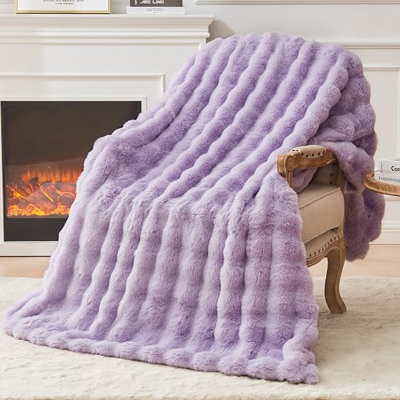 EMME Faux Rabbit Fur Throw for Sofa,Plush Soft Fluffy Blanket 150 x 200