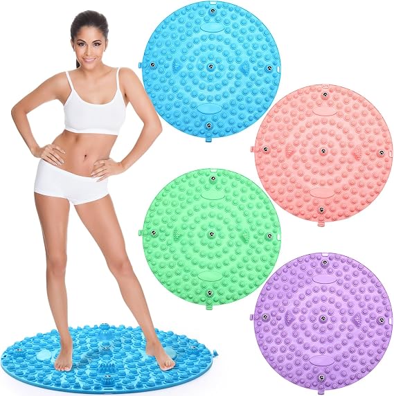 Threlaco 4 Pack Foot Massager Mat Foot Reflexology Pad with Magnetic Relaxation Massage Feet Pressure Point Pad Anti Fatigue Walk Stone Acupoint Mat Particle Portable Massage Tool(Mixed Colors)