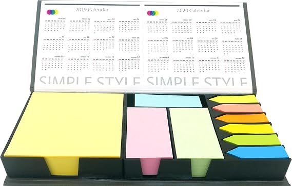 Sticky Note Bundle Set, Colored Rectangular Notes and Index Flags Organizer, With Two Year Calendar, Leather Look Design Holder, Gifts for Students and Teachers! 1800 Sheets/Set, 4A BS 1803